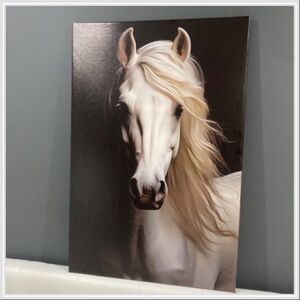 White Horse canvas wall art Farmhouse decor Horse print painting Modern